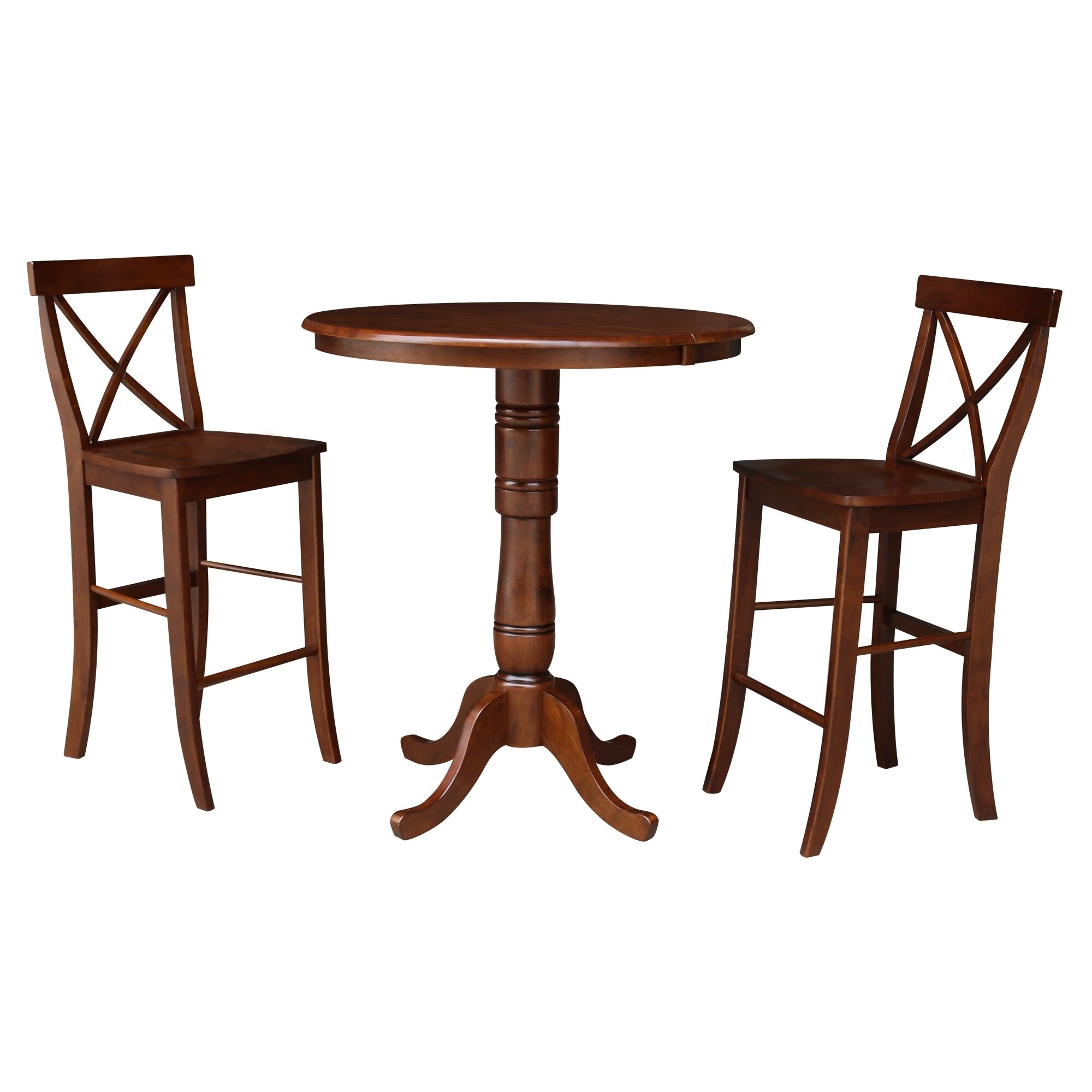 36" Round Extension Dining table with 2 X-Back Barheight Stools - Set of 3 Pieces - image 3 of 9