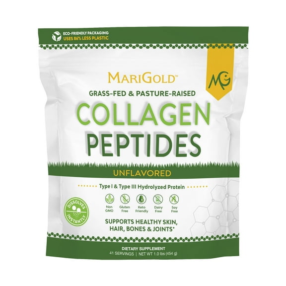 MariGold Grass-Fed Collagen Peptides - Unflavored 1LB - Type I & III Hydrolyzed - Recovery Amino Acids