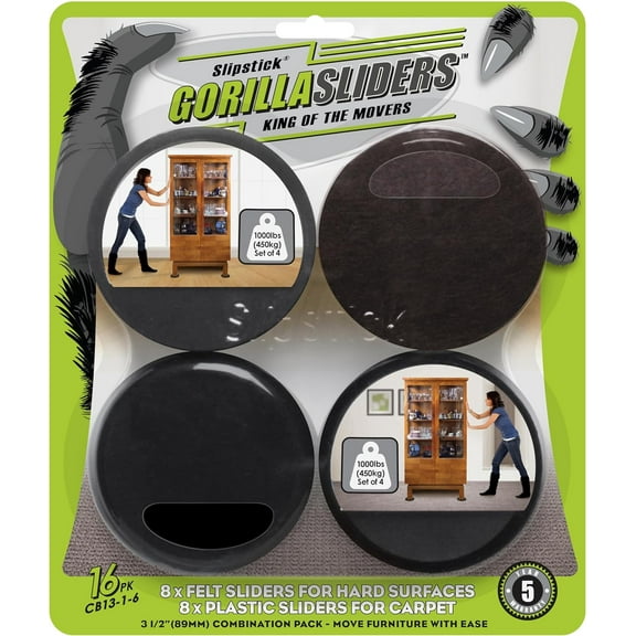 Slipstick 3.5”, Black Round rubber foam Reusable Furniture Grippers, Pads and Sliders 16 Pieces