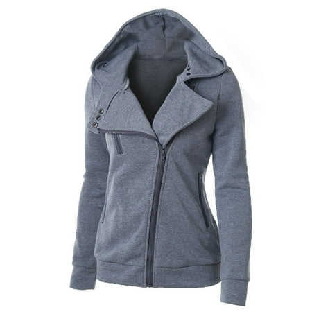 Hooded Sweater Jacket Large Size Women Sports Personality Side Zipper Hooded Cardigan Sweatshirt Sweater Jacket Fashion Coat ()