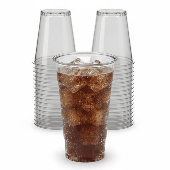 20 oz Clear Plastic Cups, 50 Count Pack, PET Disposable Cold Drink Cups, Crack-Resistant, BPA Free, Crystal Clear Party and Concession Beverage Cups