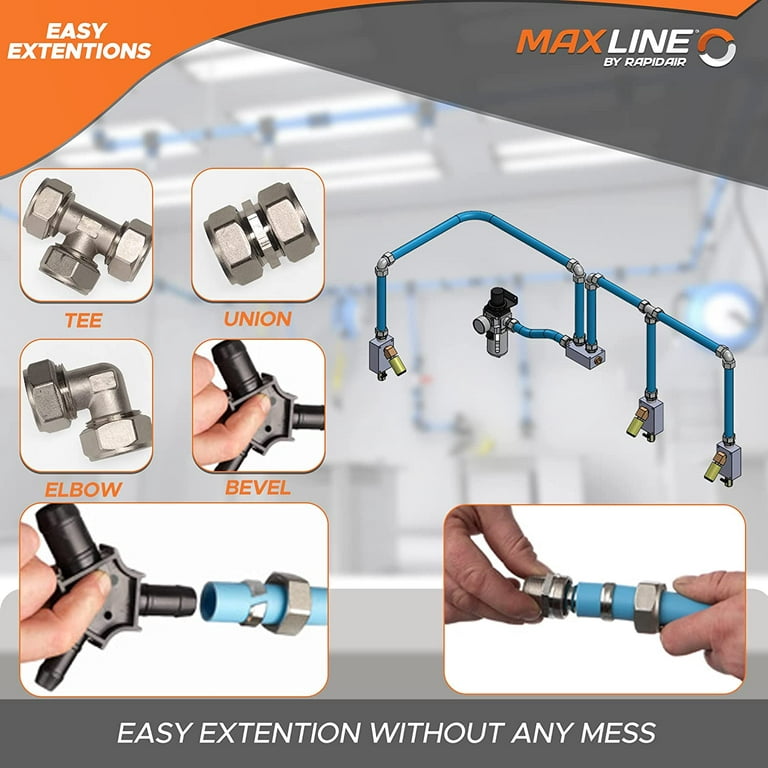 Maxline Pressured Leak-Proof Easy to Install Air Compressor Accessories Kit  Piping System | 1/2 inch x 100 feet HDPE-Aluminum | Connects w/ any Air