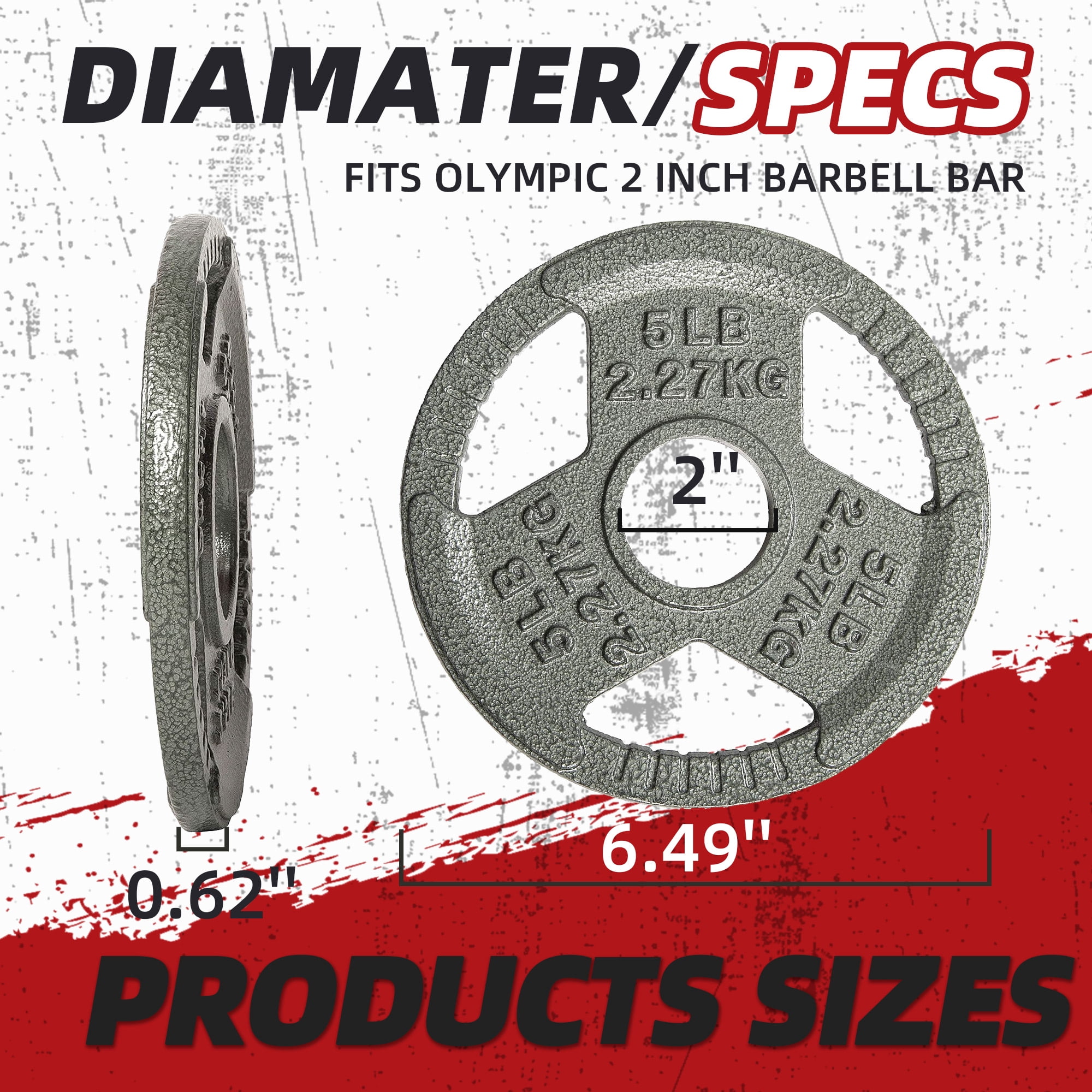 FlexWave 2" Olympic Cast Iron Weight Plates, 2.5-45 lb Set, Rust-Proof Enamel Coating & Tri-Grip Handles, Home & Commercial Gym