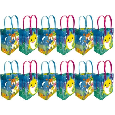 TINYMILLS Shark Family Party Favor Treat Bags with Handles, Shark Candy Bags for Birthday Party, Party Supply Decorations Toddler Party Goody Bags Pack of 12