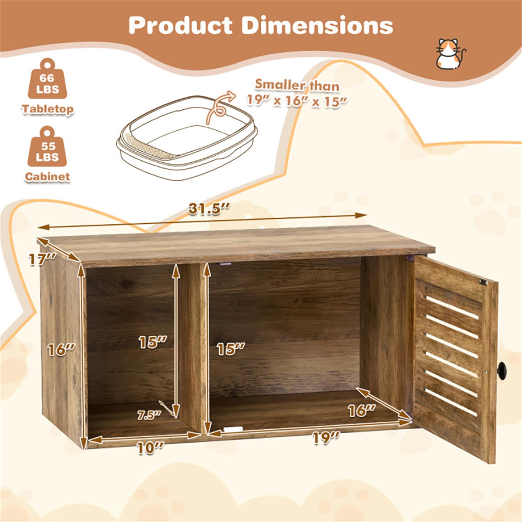 Kadyn 31" Cat Litter Box Enclosure with Louvered Door and Open Compartment, Hidden Cat House Washroom Furniture, Brown