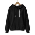 thumbnail image 4 of Womens Waffle Knit Hoodie Sweatshirt V Neck Oversized Slouchy Long Sleeve Pullover with Drawstring Kangaroo Pocket Soft Stretch Casual Lounge Wear, Black, S, 4 of 6