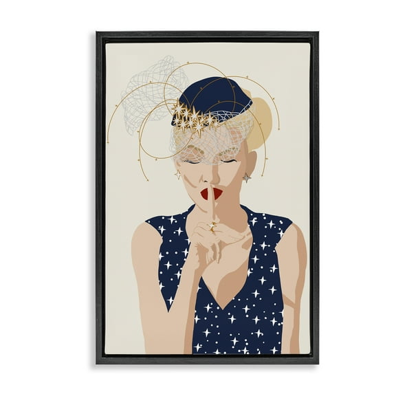 Stupell Industries Chic Fashionista Portrait Novelty Painting Black Floater Framed Art Print Wall Art, 17 x 25