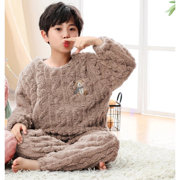 Conjunto de pijamas de franela para niños y niñas, ropa de dormir de manga larga y cálida, con bonito Animal, para Otoño e Invierno