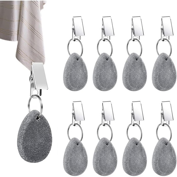 8pcs Tablecloth Weights Tablecloth Pendant Stone Table Cover Weights Hangers with Metal Clips (Drop-Grey)