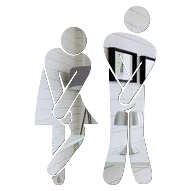 Señales de baño para hombres y mujeres (1 par), pictogramas adhesivos para puertas de baño. Plata