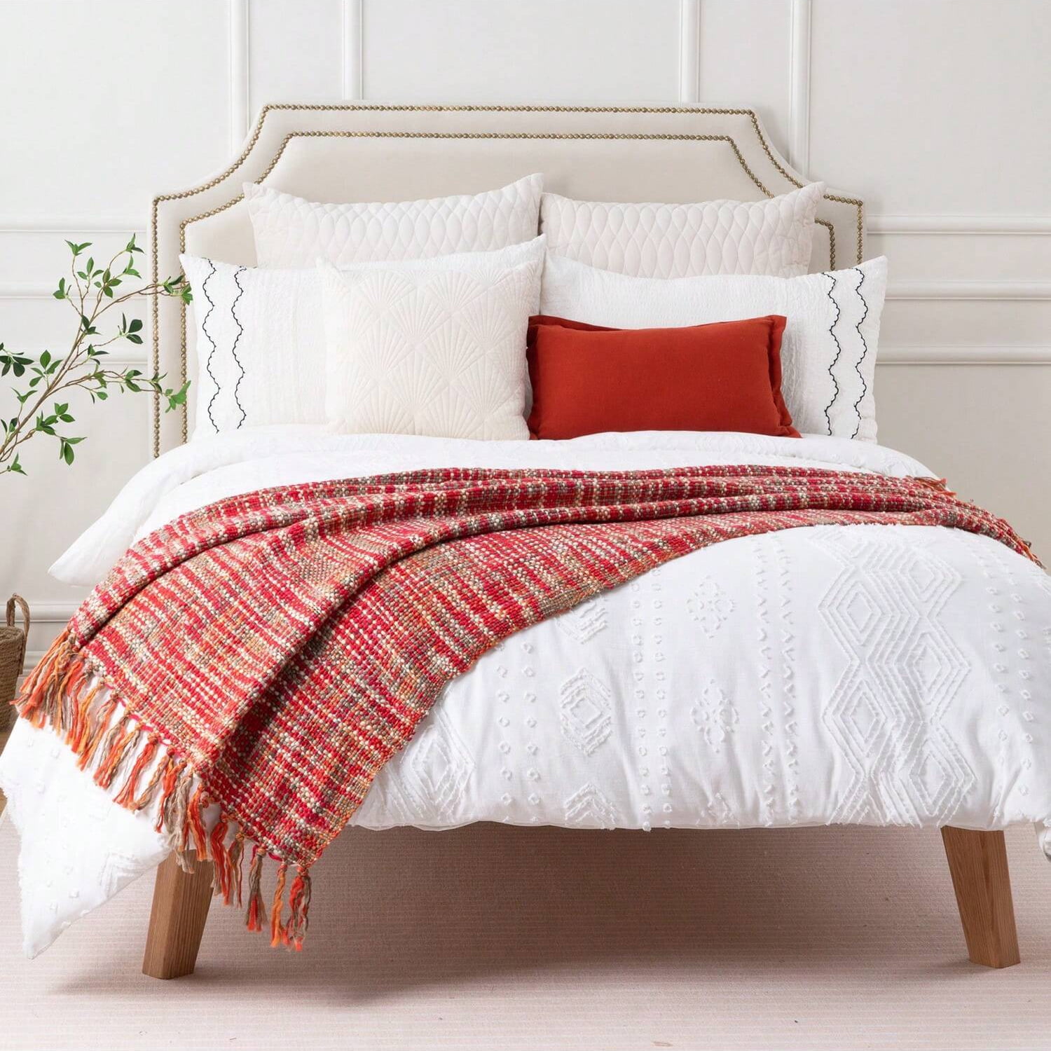 Red Throw Blanket with Fringe,Multicolor Throw Blankets,Decorative Christmas Throw,50"x60"