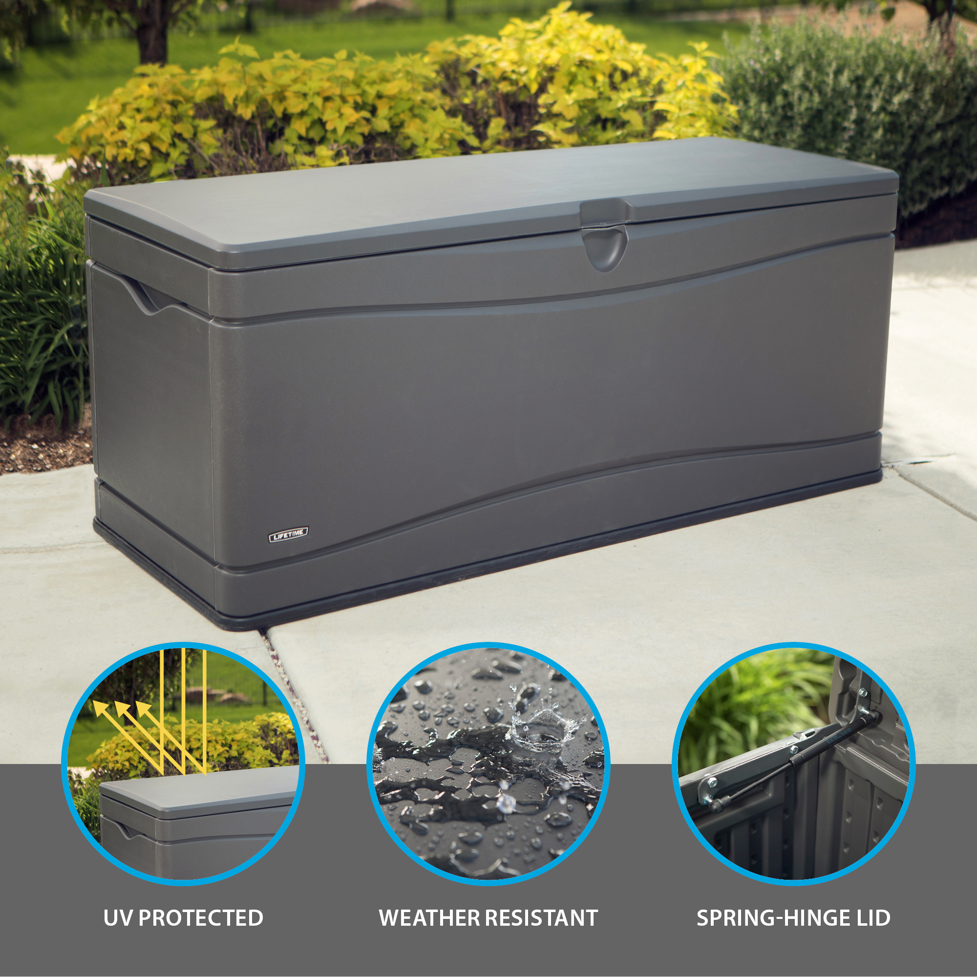 Lifetime HeavyDuty 130 Gallon Plastic Deck Box, Gray (60298)