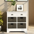 thumbnail image 3 of Rustic Storage Cabinet with 2 Drawers and 4 Wicker Baskets, Wood Console Table/Entryway Cabinet/Side Table for Living Room, Dining Room,Kitchen(White), 3 of 8