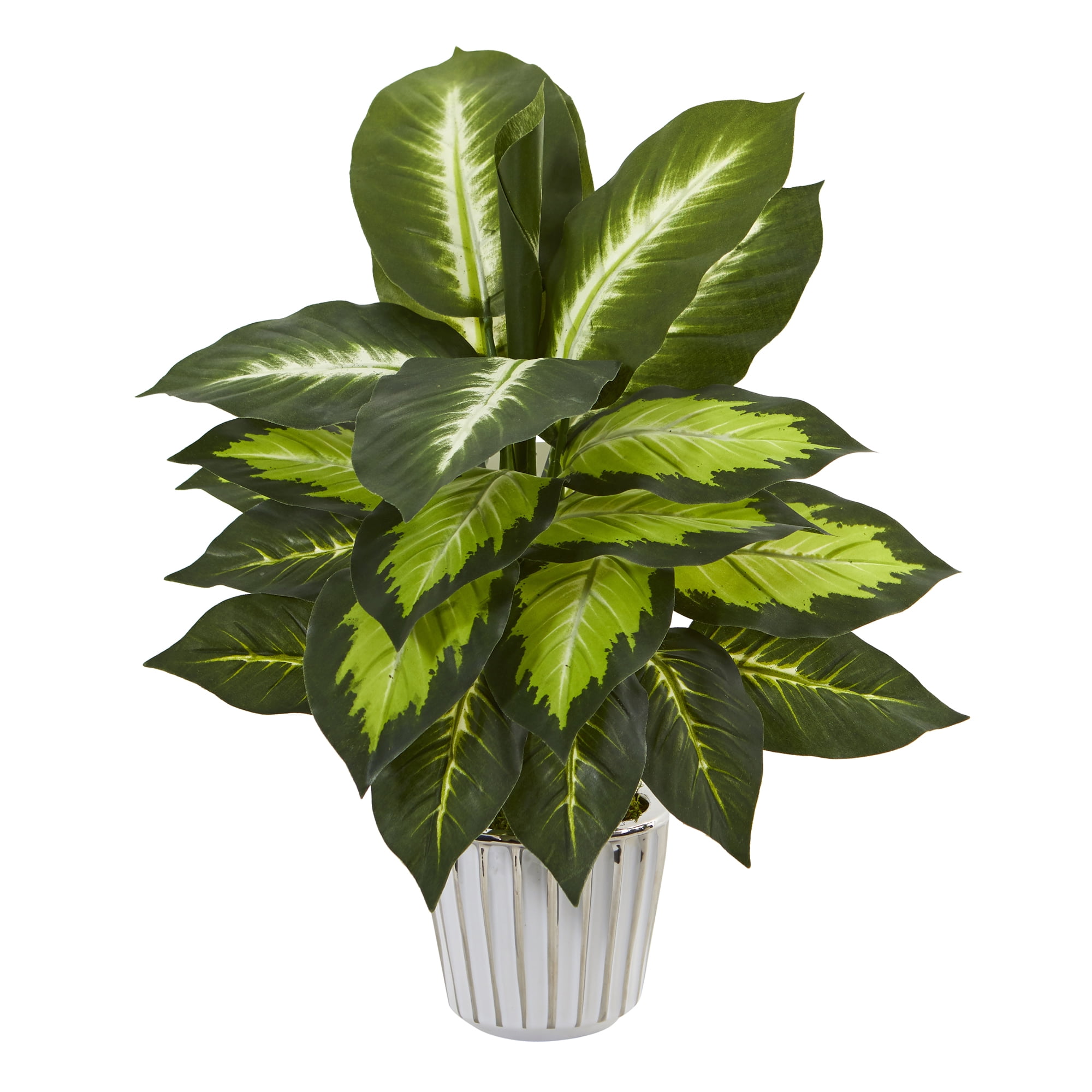 Nearly Natural 19in. Dieffenbachia Artificial Plant in White Vase (Set of 2)