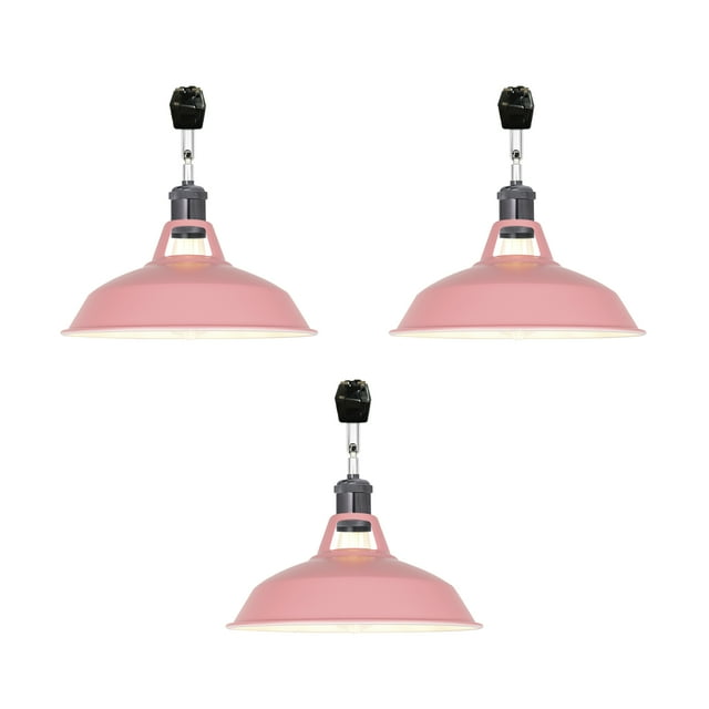FSLiving J-Type Track Lighting E26 Base Industrial Adjustable Angle Lamp Pink Metal Shade with Black Pearl Socket Track Light Fixture for Slope Ceiling Gimbal,Bulb and Track Not Included - 3 Lights