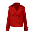 thumbnail image 4 of IWRICH Women's Long Sleeve Crop Trench Coat Lapel Double Loose Casual Jacket with Pockets Red XL, 4 of 5