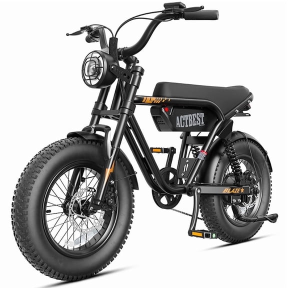 Actbest Blaze Retro Electric Bike for Adults, 16"x4.0 Fat Tire Vintage E‑Bicycle, 500W Hub Motor 28MPH(Peak 1500W), 48V 13Ah Removable Battery, Dual Shock Absorption,Black & Red
