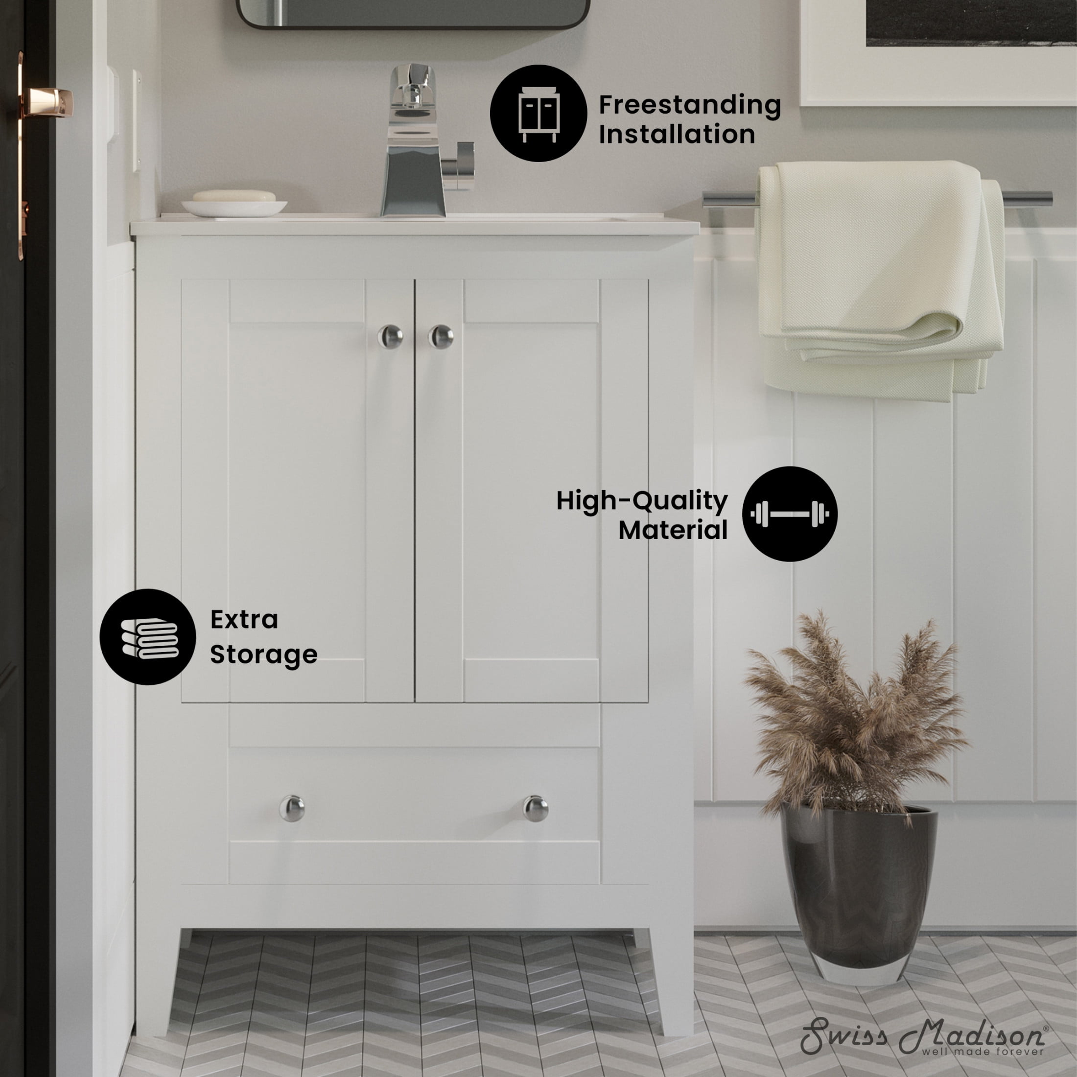 Cannes 24" Freestanding Bathroom Vanity in White with Sink Top