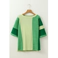 thumbnail image 4 of Women's Mint Green Striped Patchwork Textured Colorblock 3/4 Sleeve Knit Top - [ZhiHiMeRi] | (US 12-14)L, 4 of 12