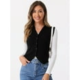 thumbnail image 4 of DARING DIVA Stylish Sleeveless V Neck Cropped Button Up Sweater Vest L Black, 4 of 6