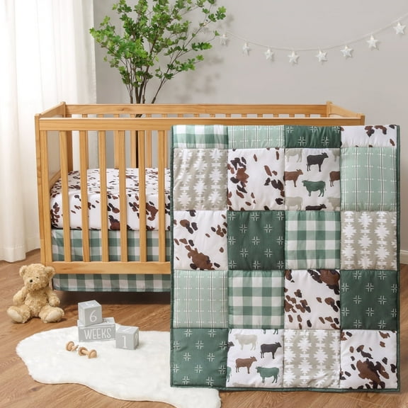 The Peanutshell Nursery Crib Bedding Set for Baby Boys, Boho Farm, 3 Pieces