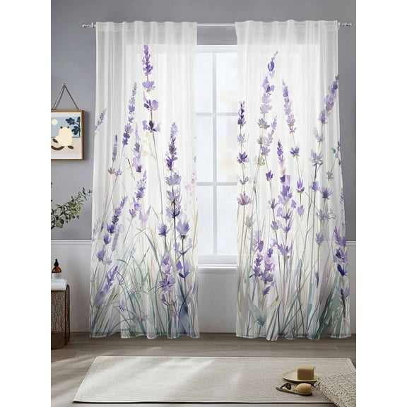 Purple Spring Floral Sheer Curtains for Living Room Bedroom Summer Flowers Botanical Sheer Curtains 108 Inch Long 2 Panels Set Light Filtering Curtain Window Treatments Drapes for Dining Room