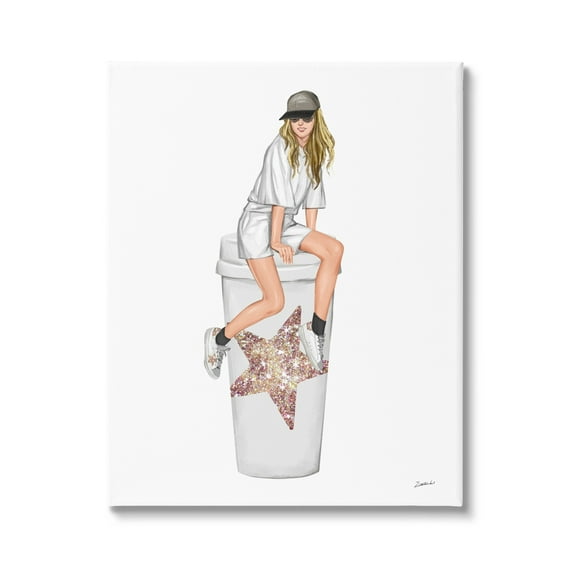 Stupell Industries Trendy Fashionable Girl Coffee Cup Beauty & Fashion Painting Gallery Wrapped Canvas Print Wall Art