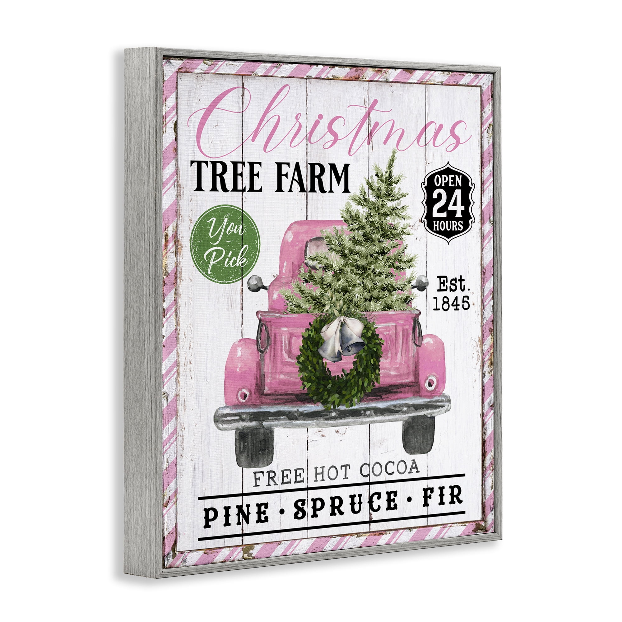 Stupell Industries Pink Christmas Tree Farm Holiday Painting Gray Framed Art Prints Wall Art, 16 x 20