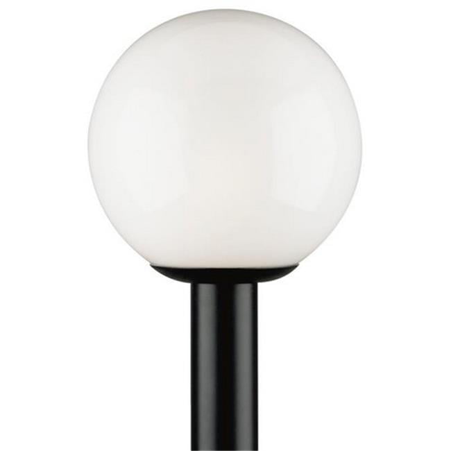 1 Light Polycarbonate Post Top Fixture Black Finish with White Acrylic Globe