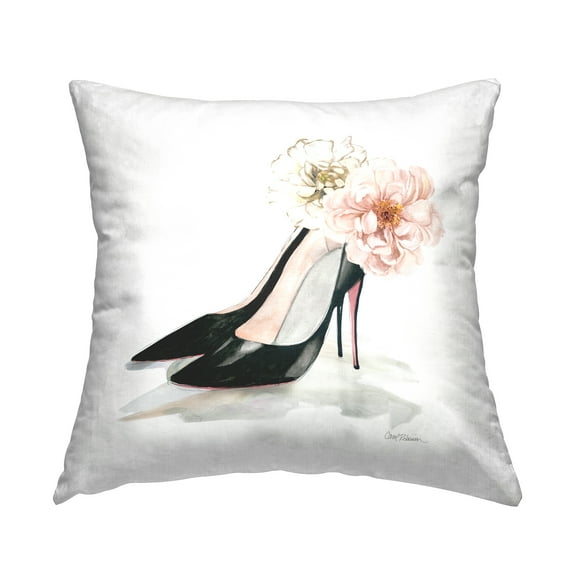 Stupell Industries Floral Black Heels Chic Fashion Shoes Glam Pink,18 x 7 x 18 Decorative Pillows