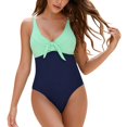 thumbnail image 1 of Trajes de baño de una pieza Espalda hueca Cuello en V Costuras de color Calzoncillos de cintura alta Traje de baño de una pieza para playa Azul L, 1 of 8