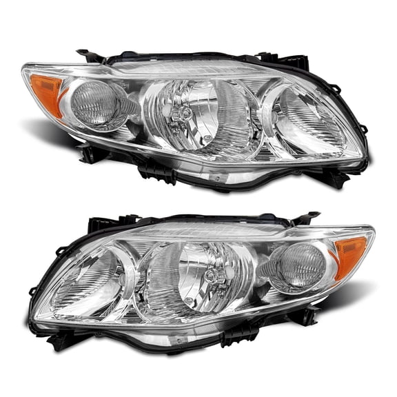 ADCARLIGHTS for 2009 2010 Toyota Corolla Headlight Assembly compatible with 09 10 Corolla Base/CE/LE/XLE Models North America Built Vehicle Clear Lens Chrome Housing Amber Reflector Replacement Pair