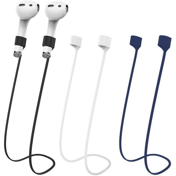 Magnetic Anti-Lost Straps for AirPods, Soft Silicone Sports Lanyard, Neck Rope Cord -(3-Pack) Wireless Headphones Anti-Lost Rope (Black White Blue)
