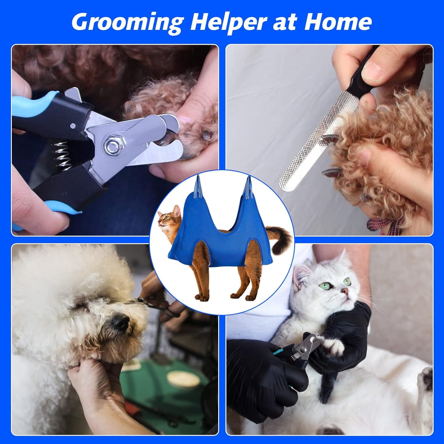 Professional Dog Grooming Kit,Pet Grooming Hammock Harness for Cats & XS Small Dogs，with Nail Clippers, Nail File, Scissors