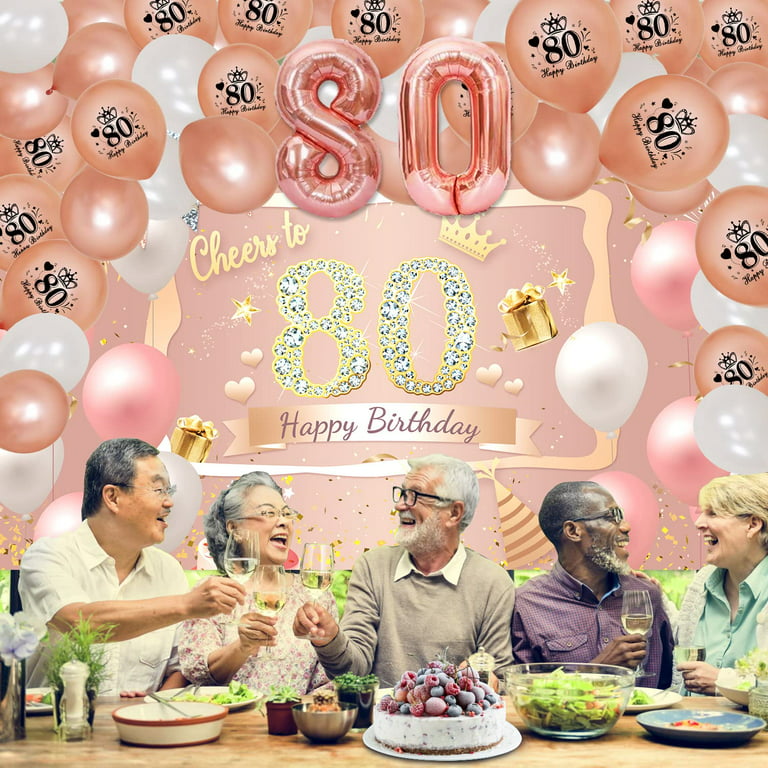 80th Birthday Decorations for Women, Including Pink Rose Gold 80th ...