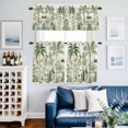 thumbnail image 2 of Green Palm Tree Kitchen Curtains Valances and Tiers Set of 3 Summer Watercolor Tropical Botanical Forest Plant Tier Curtains and Valance with Rod Pocket for Small Windows, 27.5"x36", 2 of 9