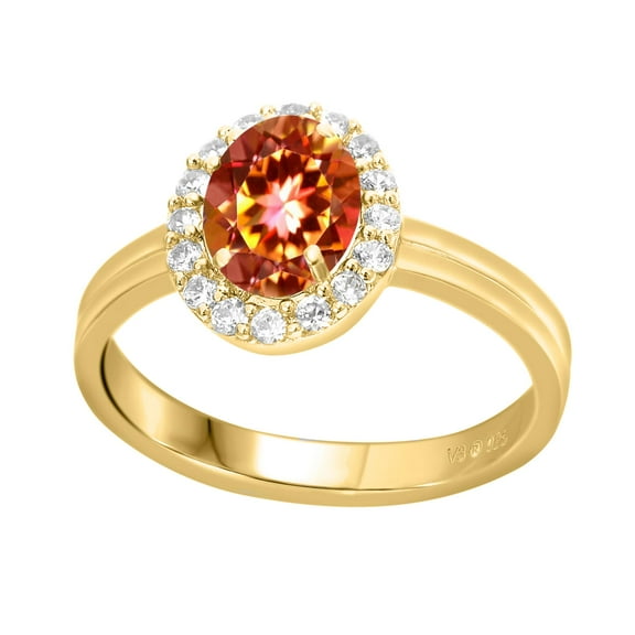 Gold Over Sterling Silver with Fire Topaz and White Topaz Halo Ring