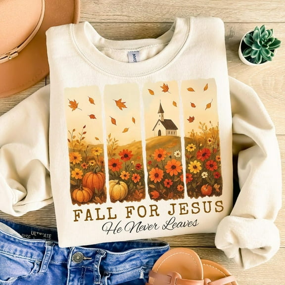Fall For Jesus He Never Leaves Sweatshirt, Religious Autumn Sweatshirt, Thanksgiving Sweatshirt, Fall Coquette Bow Sweatshirt, Fall Shirt TH230639