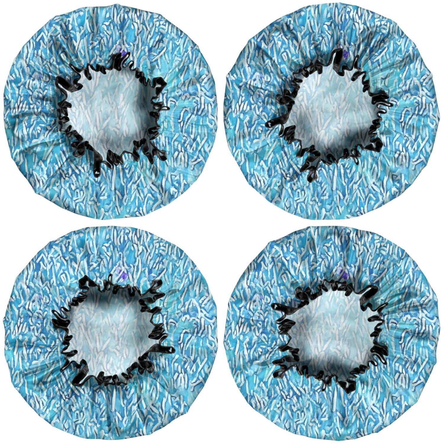 Shower Caps,Blue White Tie Dye Textured Pattern Waterproof Shower Cap for Women 4 Pieces,Double Reusable Hair Cover for Shower PEVA Elastic Stretch Hem