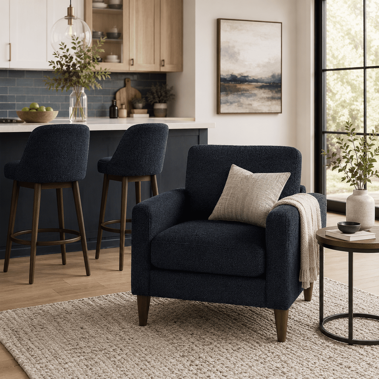Liz Jordan-Hill Fabric by The Yard - Navy Blue Chenille Upholstery Fabric Polyester Blend with Aquaclean Technology - Reupholstery Sewing Material - Spirit Nightfall - 10 Yard