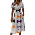 thumbnail image 4 of Halloween Dresses for Women Witch Hat Bat V Neck Spooky Sundress Ghost Pumpkin Short Sleeve Horror Midi Dresses, 3XL, 4 of 5