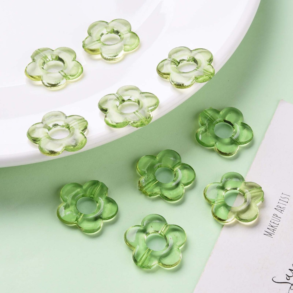 500g Transparent Acrylic Bead Frames Flower Lime Green 19x20x3.5mm Hole: 1.6mm Inner Diameter: 6.5mm 632pcs/500g