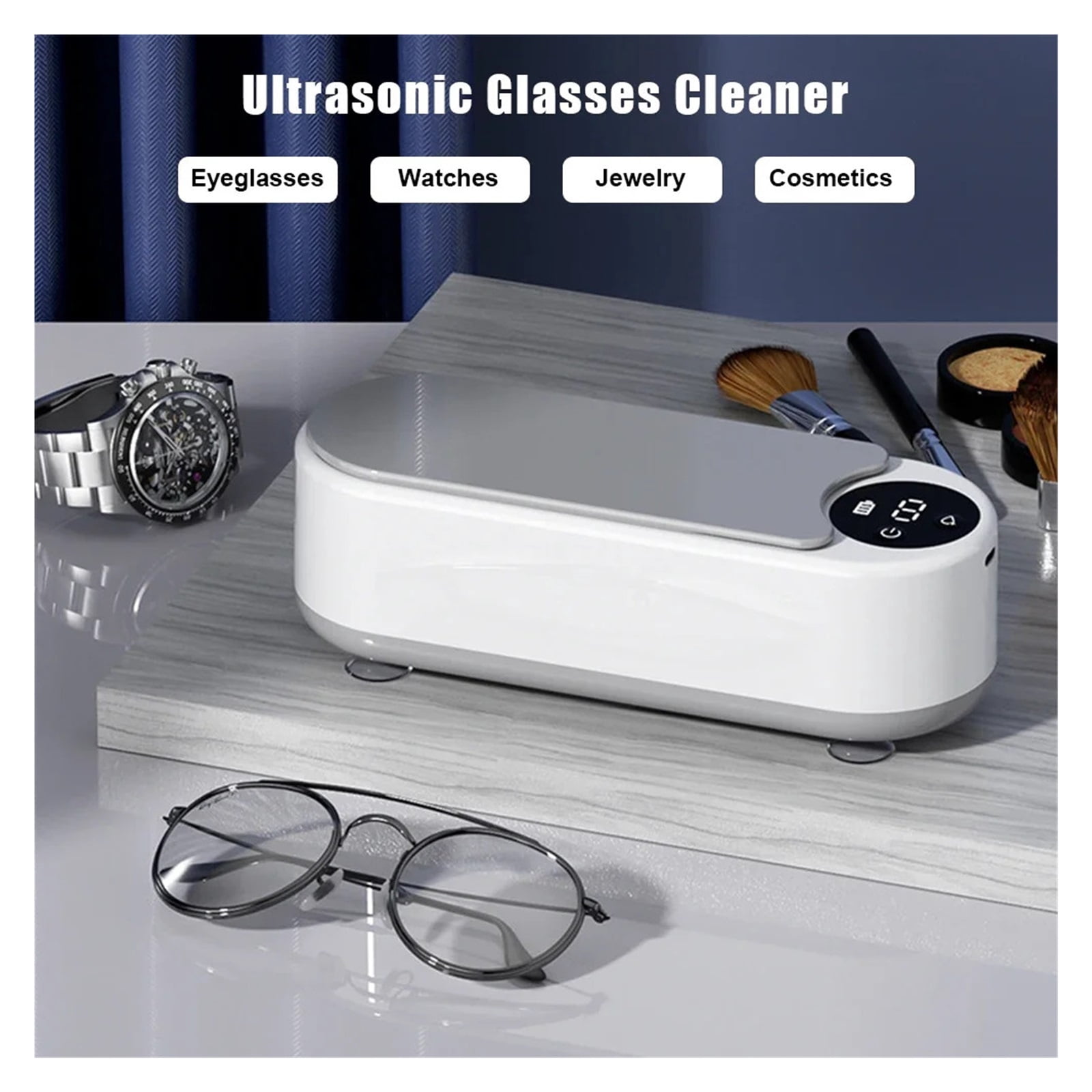 Ultrasonic Jewelry Cleaner Machine Portable Glasses Cleaner Eyeglass Washing Tool USB Rechargeable for Retainer Eyeglass Watches