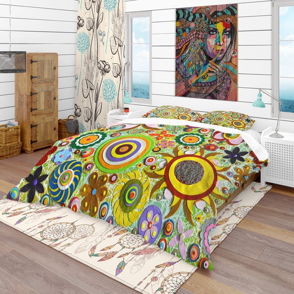 Designart 'Abstract Acrylic Painting on Canvas' Bohemian & Eclectic Duvet Cover Set