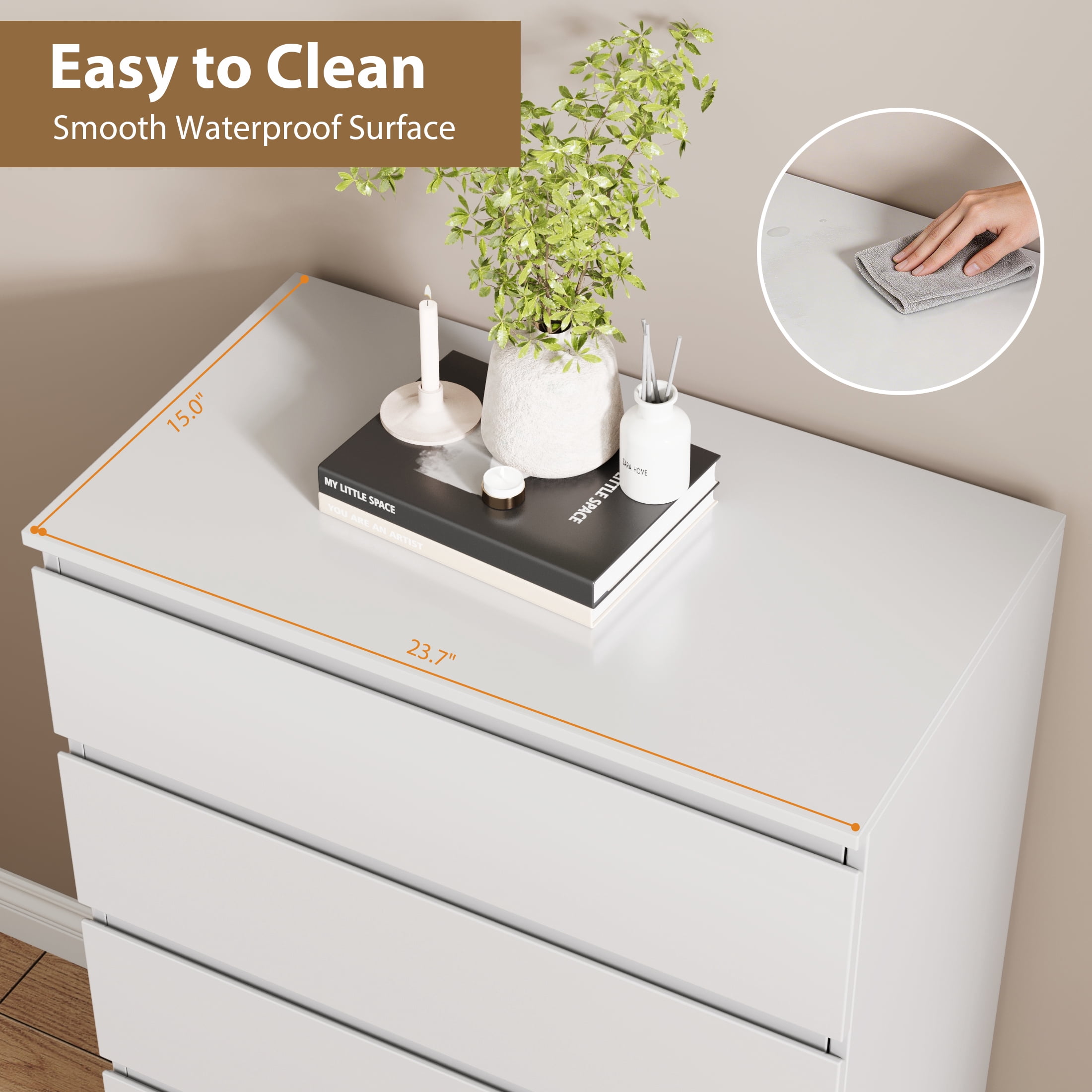 Hijob 5 Drawer Dresser, Modern Storage Cabinet for Bedroom, 40" Tall Chest Mid Century Vertical Dresser w/Natural Texture of Drawers for Living Room, Bed room, White