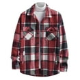 thumbnail image 3 of Clearance!Men's casual long sleeve shirt lapel button Double side pockets top youth plaid outwear, 3 of 5