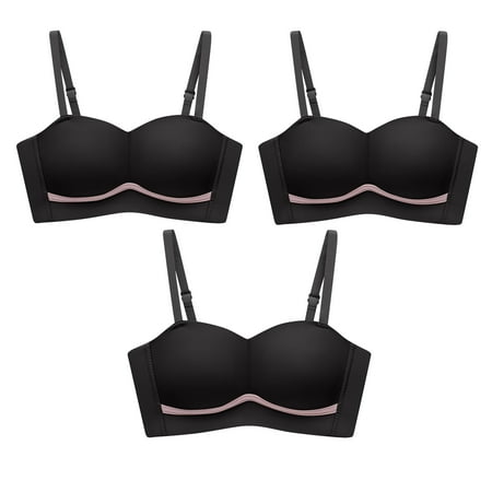

Lovskoo Women Seamless Pack 3PC Comfortable Bra Wireless Full Figure Push-Up Nude Plus Size Unlined Black
