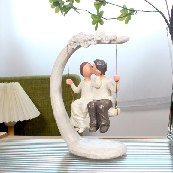 Romantic Gifts Couple Figurines in Love, 9" Hand Painted Sweet Loving Together Couple Sculpture Statue to Remember Beautiful Moment, Best Gifts for Valentine's Day Anniversary Weddings