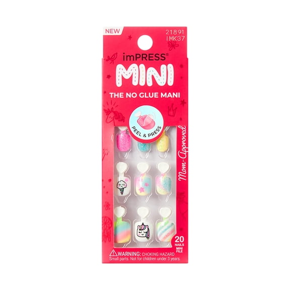 imPRESS MINI Press On Nails for Kids, ‘Berry Best’, Multicolor, Squoval, 20 Count