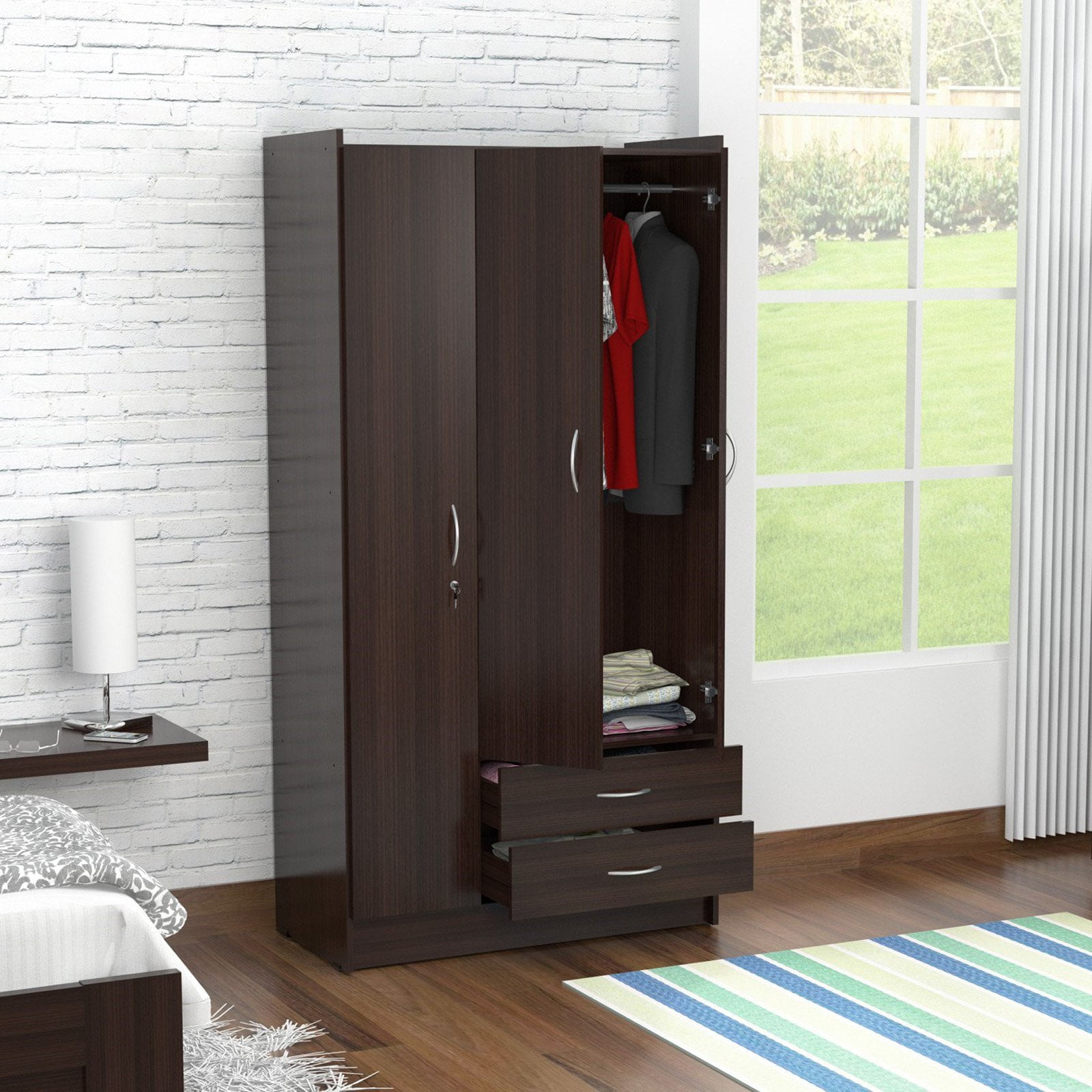 Inval 3 Door Wardrobe Espresso Wood Walmart com